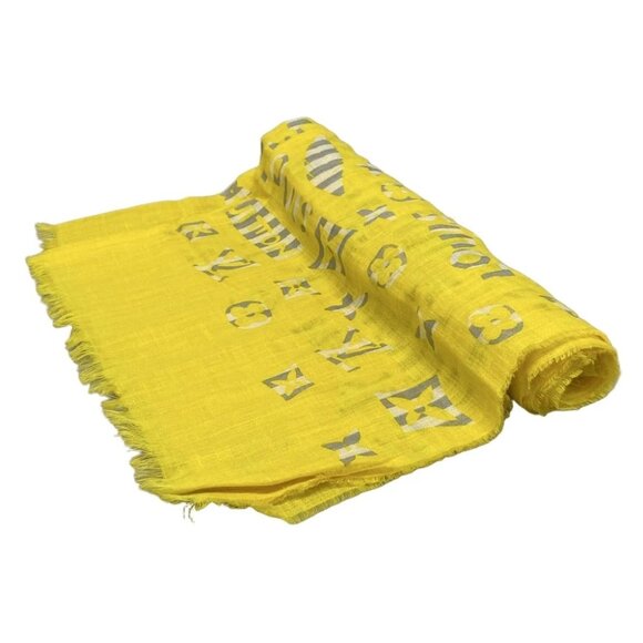 Auth LOUIS VUITTON Etoile Collage Monogram Yellow Gray White Scarf Hemp Silk - Picture 1 of 4